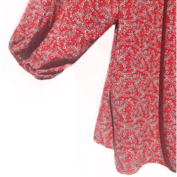Max Studio Crepe Peasant Blouse Red Floral Print Size 2X - Picture 10 of 16